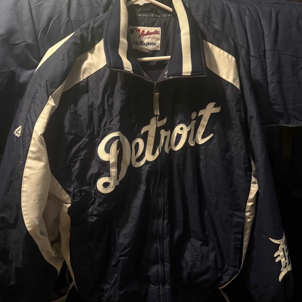 Majestic Navy and White Detroit Bomber Jacket